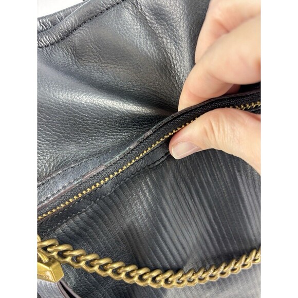 B Makowsky Shoulder Bag Tote Black Leather Brass Chain Hardware Pockets - Picture 3 of 16